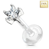 14K Solid Gold Star CZ PTFE Flex Shaft Labret Monroe Cartilage