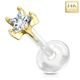 14K Solid Gold Star CZ PTFE Flex Shaft Labret Monroe Cartilage