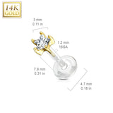 14K Solid Gold Star CZ PTFE Flex Shaft Labret Monroe Cartilage