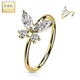 14K Solid Gold Opal or CZ Butterfly Nose Hoop Ring Ear Cartilage Tragus