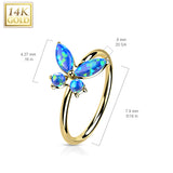 14K Solid Gold Opal or CZ Butterfly Nose Hoop Ring Ear Cartilage Tragus
