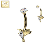 14K Gold Internally Threaded Hummingbird & TearDrop CZ  Belly Button Rings