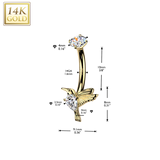 14K Gold Internally Threaded Hummingbird & TearDrop CZ  Belly Button Rings