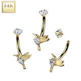 14K Gold Internally Threaded Hummingbird & TearDrop CZ  Belly Button Rings
