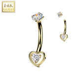 14K Gold Internally Threaded Heart Cut Out CZ Belly Button Navel Rings