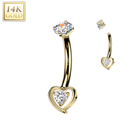 14K Gold Internally Threaded Heart Cut Out CZ Belly Button Navel Rings