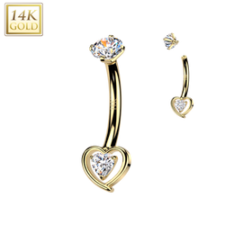 14K Gold Internally Threaded Heart Cut Out CZ Belly Button Navel Rings