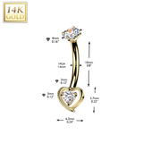 14K Gold Internally Threaded Heart Cut Out CZ Belly Button Navel Rings