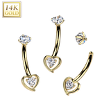 14K Gold Internally Threaded Heart Cut Out CZ Belly Button Navel Rings