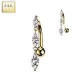 14K Gold Internally Threaded Top Down Reverse Belly Button Rings