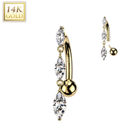 14K Gold Internally Threaded Top Down Reverse Belly Button Rings
