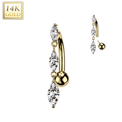 14K Gold Internally Threaded Top Down Reverse Belly Button Rings