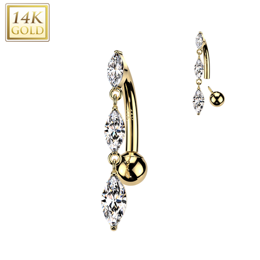 14K Gold Internally Threaded Top Down Reverse Belly Button Rings