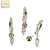 14K Gold Internally Threaded Top Down Reverse Belly Button Rings