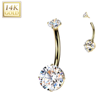 14K Gold Internally Threaded Double Jeweled  Belly Button Navel Rings