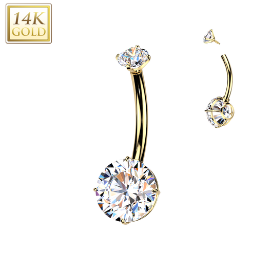 14K Gold Internally Threaded Double Jeweled  Belly Button Navel Rings