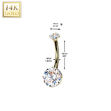 14K Gold Internally Threaded Double Jeweled  Belly Button Navel Rings