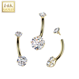 14K Gold Internally Threaded Double Jeweled  Belly Button Navel Rings