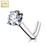 14K Solid Gold Round 3mm CZ L Bend Nose Ring