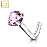 14K Solid Gold Round 2mm CZ L Bend Nose Ring