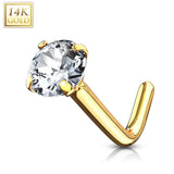 14K Solid Gold Round 3mm CZ L Bend Nose Ring