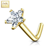 14K Solid Gold Star CZ L Bend Nose Stud Ring