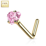 14K Solid Gold Heart CZ L Bend Nose Ring