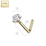 14K Solid Gold Heart CZ L Bend Nose Ring