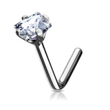 14K Solid Gold Square CZ L Bend Nose Ring