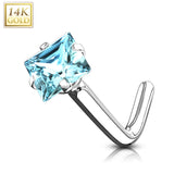 14K Solid Gold Square CZ L Bend Nose Ring