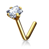 14K Solid Gold Square CZ L Bend Nose Ring