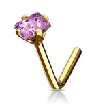 14K Solid Gold Square CZ L Bend Nose Ring