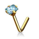 14K Solid Gold Square CZ L Bend Nose Ring