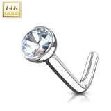 14K Solid Gold Bezel Set CZ Ball L Bend Nose Ring