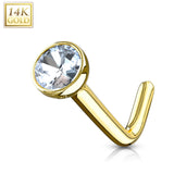 14K Solid Gold Bezel Set CZ Ball L Bend Nose Ring