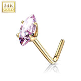14K Solid Gold Marquise CZ L Bend Nose Stud Ring
