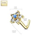 14K Solid Gold Opal CZ Flower L Bend Nose Ring