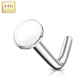 14K Solid Gold 3 mm Flat Disc Top L Bend Nose Ring