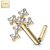 14K Solid Gold CZ Paved Cross Top L Bend Nose Ring