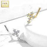 14K Solid Gold CZ Paved Cross Top L Bend Nose Ring
