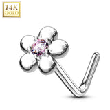 14K Solid Gold Five Petal Flower L Bend Nose Ring