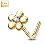 14K Solid Gold Five Petal Flower L Bend Nose Ring