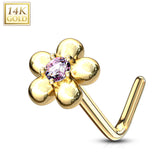 14K Solid Gold Five Petal Flower L Bend Nose Ring