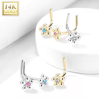 14K Solid Gold Five Petal Flower L Bend Nose Ring