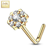 14K Solid Gold CZ Six Point Flower L Bend Nose Ring