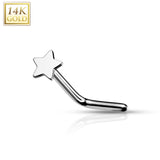 14K Solid Gold Star Top L Bend Nose Stud Ring