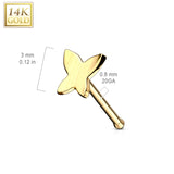 14K Solid Gold Butterfly Top Nose Stud Ring