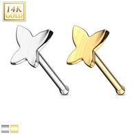 14K Solid Gold Butterfly Top Nose Stud Ring