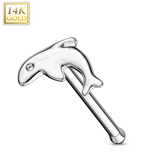 14K Solid Gold Dolphin Top Nose Stud Ring