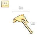 14K Solid Gold Dolphin Top Nose Stud Ring